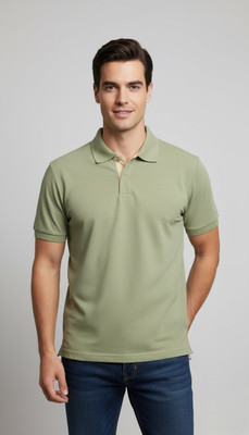 WILD CAMO Solid Men Polo Neck Light Green T-Shirt