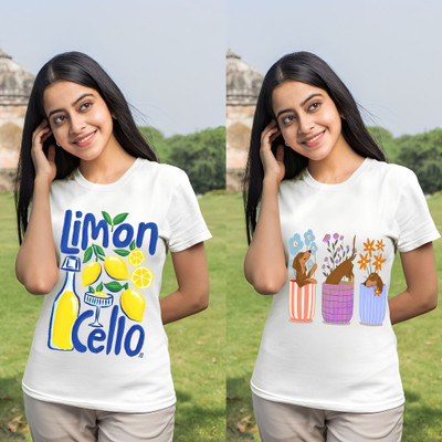 Kintu Parantu Printed Women Round Neck Multicolor T-Shirt