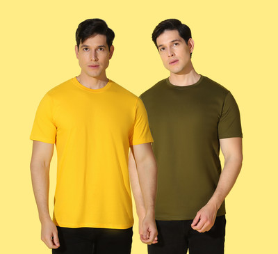 WOOSTRO Solid Men Round Neck Multicolor T-Shirt