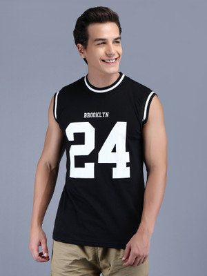 BROWN SKY Typography Men Round Neck Black, White T-Shirt