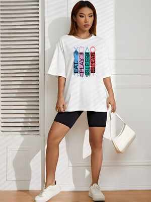 Moda Rapido Graphic Print Women Round Neck White T-Shirt