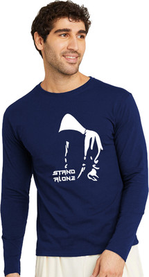 RULEDBYSUN Printed Men Round Neck Navy Blue T-Shirt