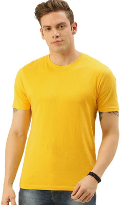 Anything Solid Men Round Neck Yellow T-Shirt