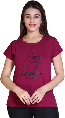 Ogarti Printed Women Round Neck Purple T-Shirt