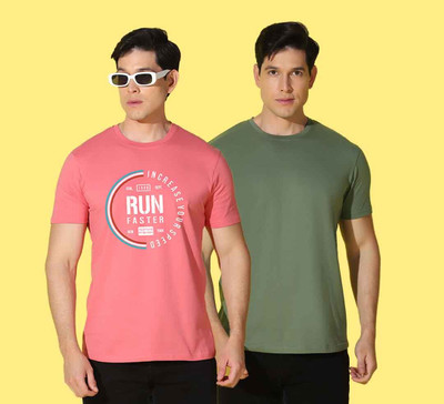WOOSTRO Printed Men Round Neck Multicolor T-Shirt