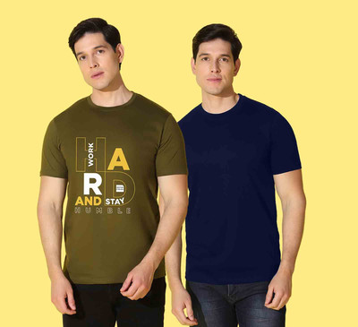 WOOSTRO Printed Men Round Neck Dark Blue, Green T-Shirt