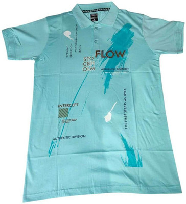 faizan fashion Solid Men Polo Neck Blue T-Shirt