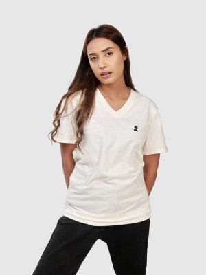 SUMISO Solid Women V Neck White T-Shirt