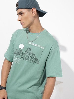 Roadster Printed Men Round Neck Green T-Shirt