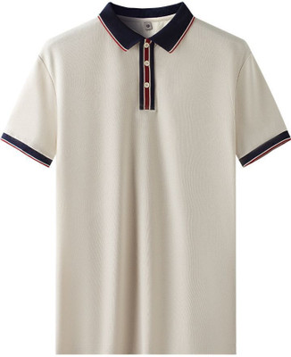 Wisetie Solid Men Polo Neck Beige T-Shirt