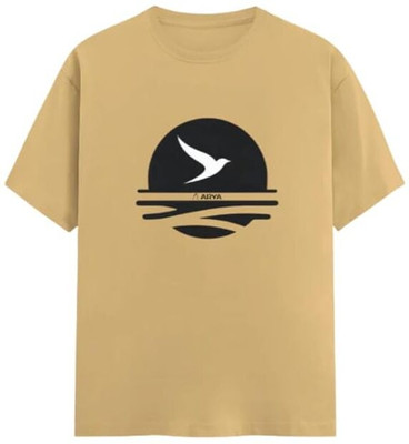 ARYA Graphic Print Men Round Neck Beige T-Shirt