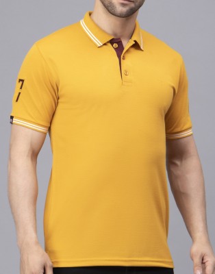 We Perfect Solid Men Polo Neck Yellow T-Shirt
