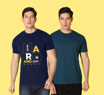 WOOSTRO Printed Men Round Neck Blue, Green T-Shirt