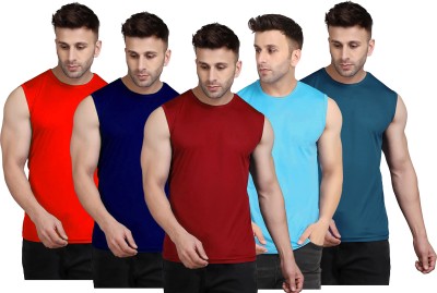UDI n ADI Solid Men Round Neck Maroon, Navy Blue, Red, Light Blue, Blue T-Shirt
