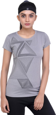 Laasa Sports Printed Women Round Neck Grey T-Shirt