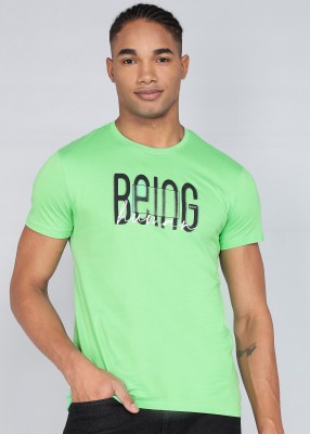 BEING HUMAN Printed Men Crew Neck Green T-Shirt