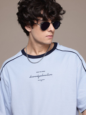 Roadster Printed Men Round Neck Blue T-Shirt