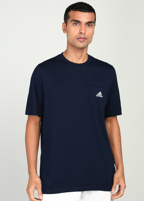 ADIDAS Solid Men Round Neck Dark Blue T-Shirt