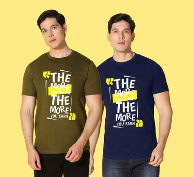 WOOSTRO Printed Men Round Neck Green, Blue T-Shirt