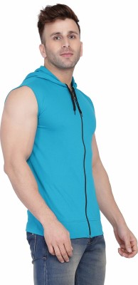 GEUM Solid Men Hooded Neck Light Green T-Shirt