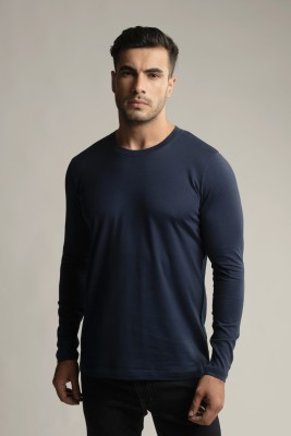 PP TRENDS Solid Men Round Neck Blue T-Shirt