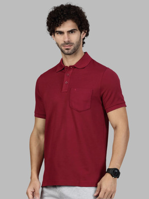 Ramraj Cotton Solid Men Polo Neck Maroon T-Shirt
