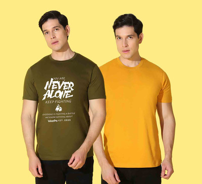 WOOSTRO Printed Men Round Neck Green, Yellow T-Shirt