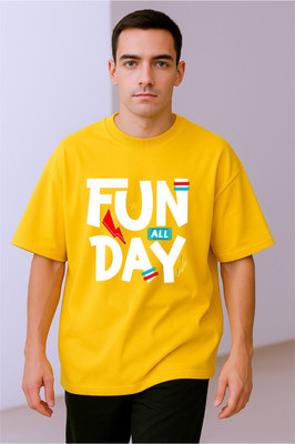 goodsign Typography Men Round Neck Yellow T-Shirt
