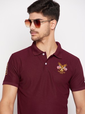 RISS Solid Men Polo Neck Maroon T-Shirt