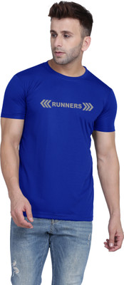 TQH Printed, Typography Men Round Neck Blue T-Shirt