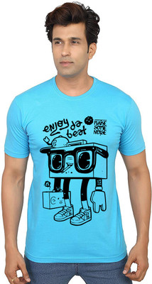 Aseria Printed Men Round Neck Blue T-Shirt