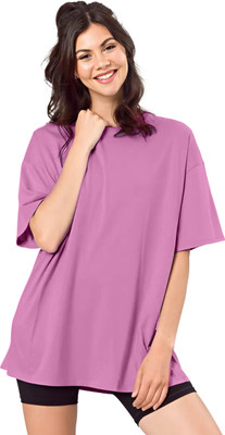 SHODOX Solid Women Round Neck Pink T-Shirt