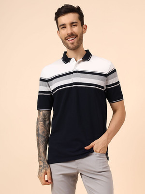 CANTABIL Striped Men Polo Neck Dark Blue T-Shirt