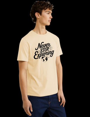 RAN ELEVEN COMPANY Printed Men Round Neck Beige T-Shirt
