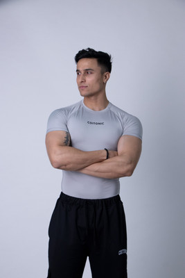 COITONIC Solid Men Round Neck Grey T-Shirt