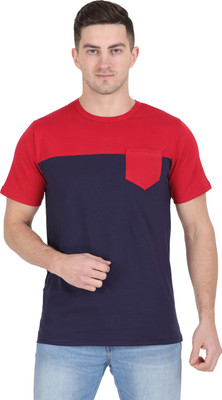 Styvibe Colorblock Men Round Neck Maroon, Blue T-Shirt