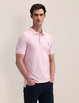 U.S. POLO ASSN. Solid Men Polo Neck Pink T-Shirt