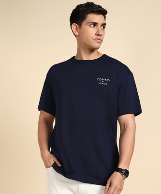 TOMMY HILFIGER Solid Men Round Neck Blue T-Shirt