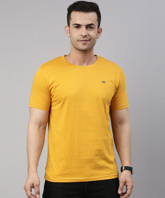 METRONAUT Solid Men Round Neck Yellow T-Shirt