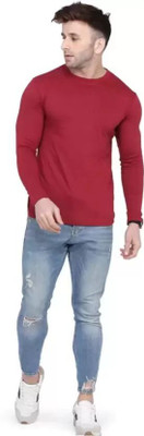 ZULX Solid Men Round Neck Maroon T-Shirt