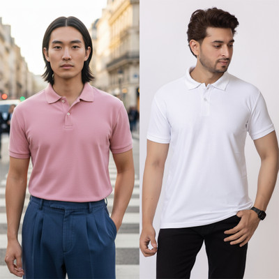 HILFIRE REGION Solid Men Polo Neck Pink, White T-Shirt