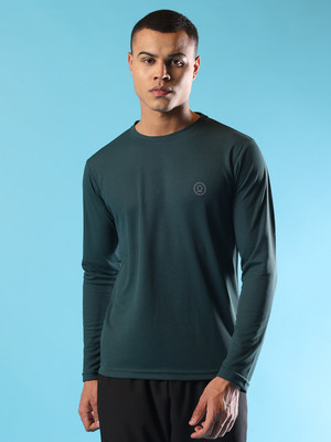 CHKOKKO Solid Men Round Neck Green T-Shirt