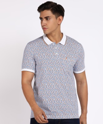 INDIAN TERRAIN Printed Men Polo Neck White T-Shirt