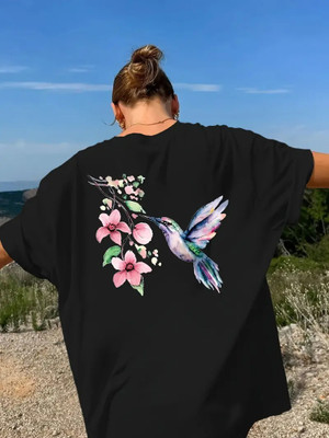 Relva Printed Women Round Neck Black T-Shirt