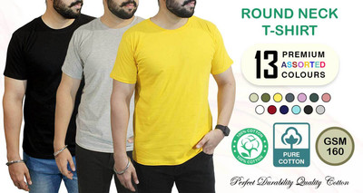 HM HUBB Solid Men Round Neck Multicolor T-Shirt