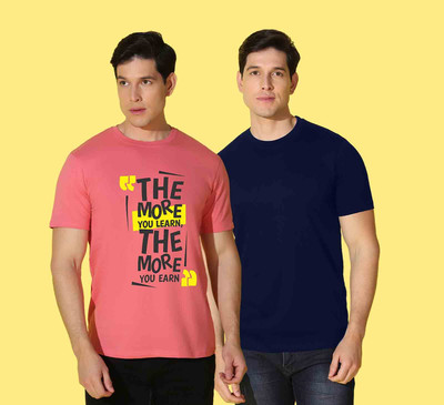 WOOSTRO Printed, Solid Men Round Neck Multicolor T-Shirt