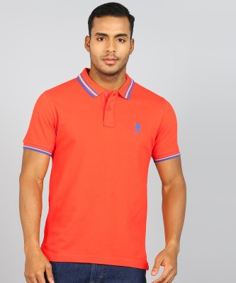 U.S. POLO ASSN. Solid Men Polo Neck Orange T-Shirt