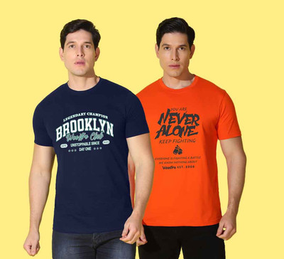 WOOSTRO Printed Men Round Neck Blue, Orange T-Shirt