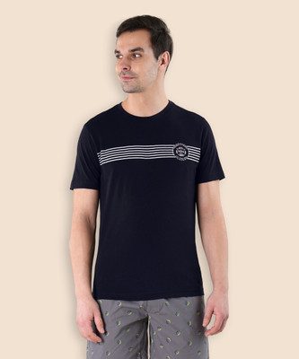 U.S. POLO ASSN. Striped Men Round Neck Navy Blue T-Shirt