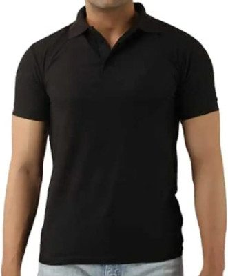 embos Embroidered Men Polo Neck Black T-Shirt